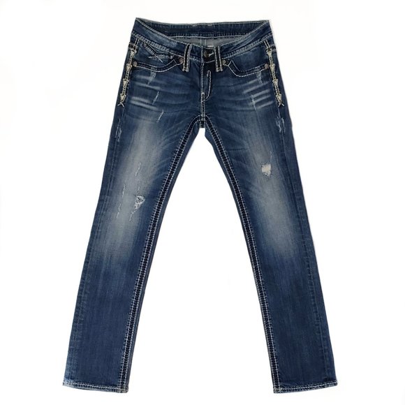 Saks Fifth Avenue Denim - Gray Saks Fifth Avenue Distressed Bootcut Jeans Size 28